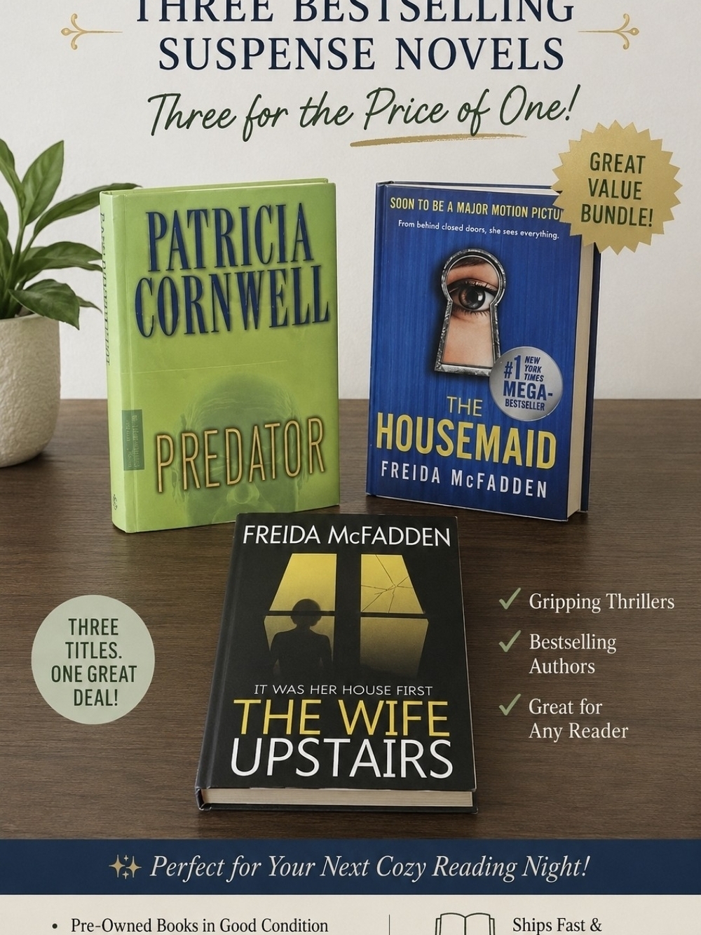 3 Mystery/ThrillThe Wife Upstairs - Black Hardcover Thriller (Three-Book Bundle)